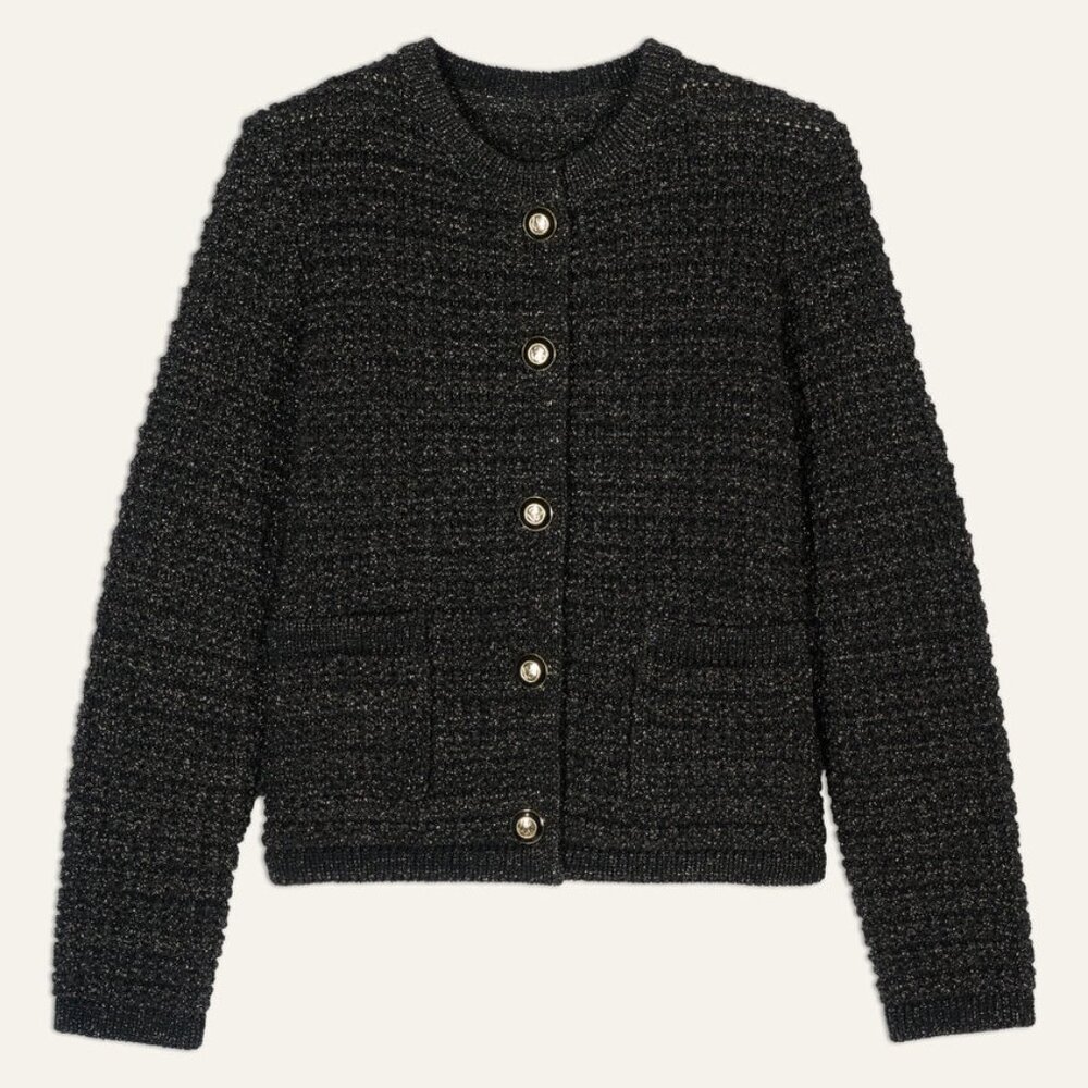 NEW Ba&sh Gaston Long-Sleeve Cardigan in Iconic Black Metallic